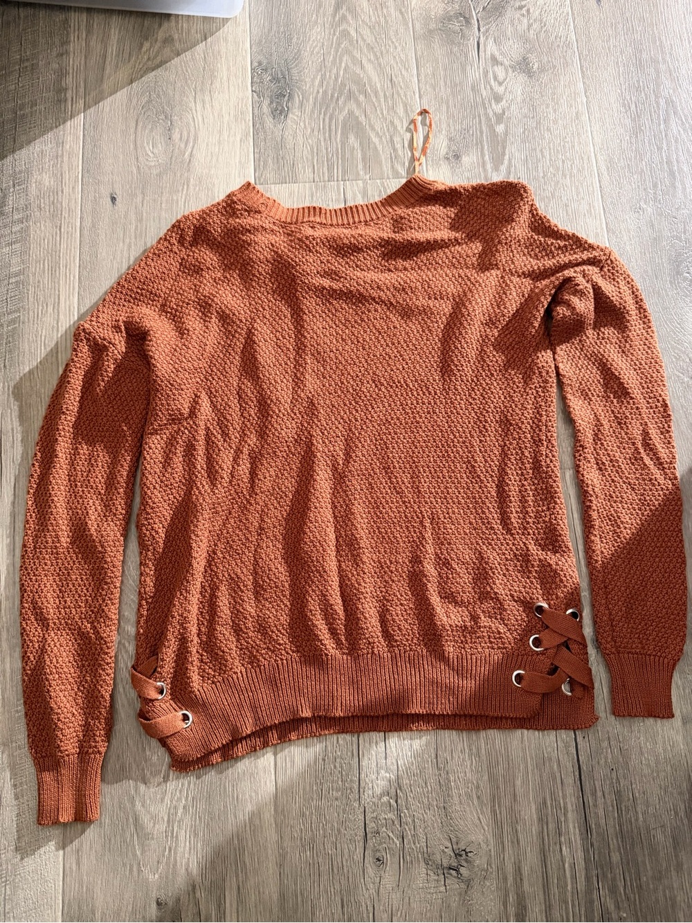 Pink Republic Lace-Up Hem Knit Sweater - Rust